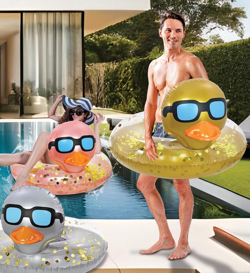 POZA Inflatable Duck Pool Float Tube- Heavy Duty Vinyl UV Resistant Confetti Pool Duck Floatie, Animal Pool Float Swim Ring Pool Inflatables for Kids and Adults for Beach, Party, Vacation - Image 5